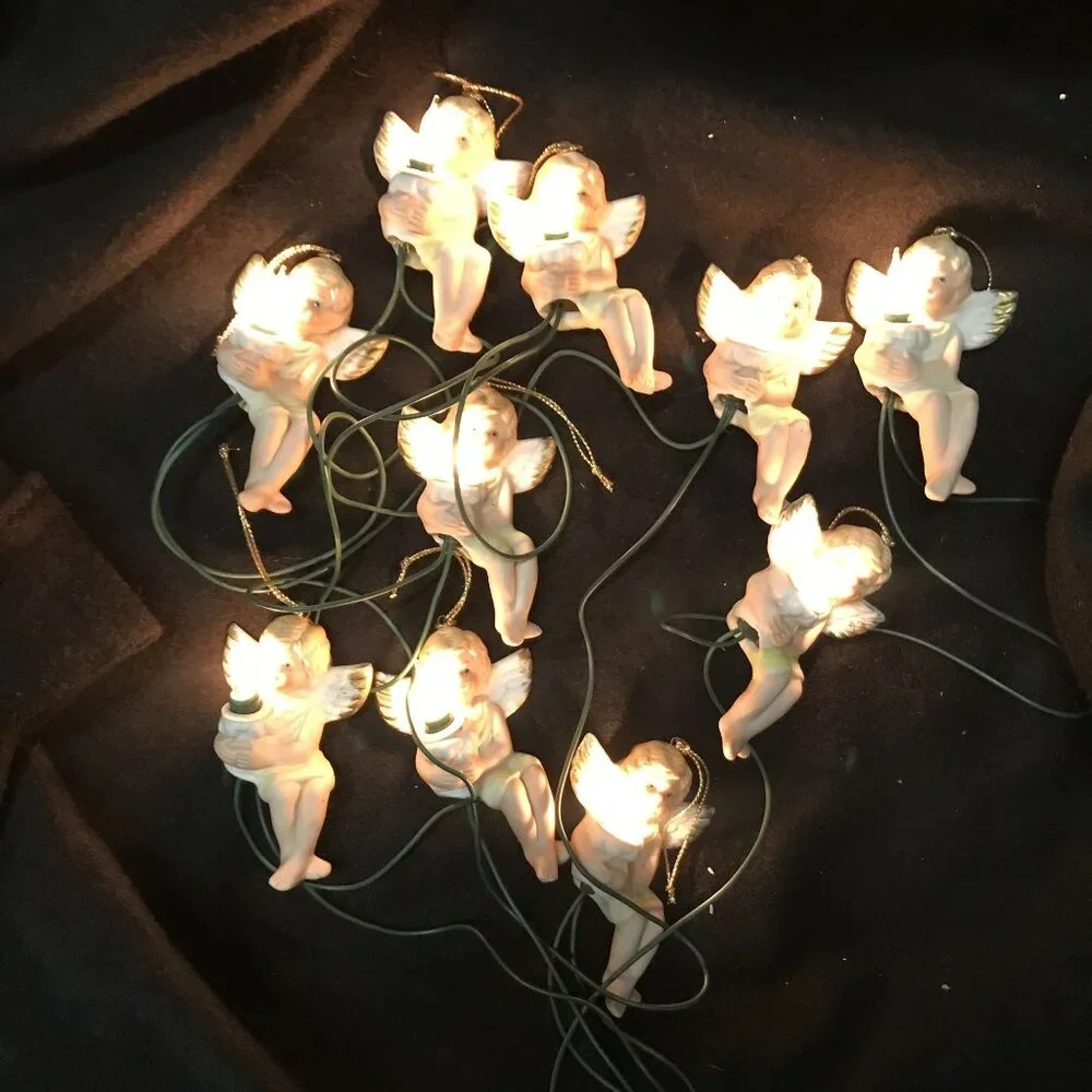 Ceramic Angel Cherrub String Lights 10 Count